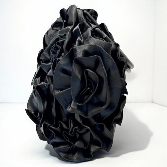 Vintage Mad by Design Black Silk Rose Handbag Glam Evening Purse Horn Handles - Picture 3 of 13